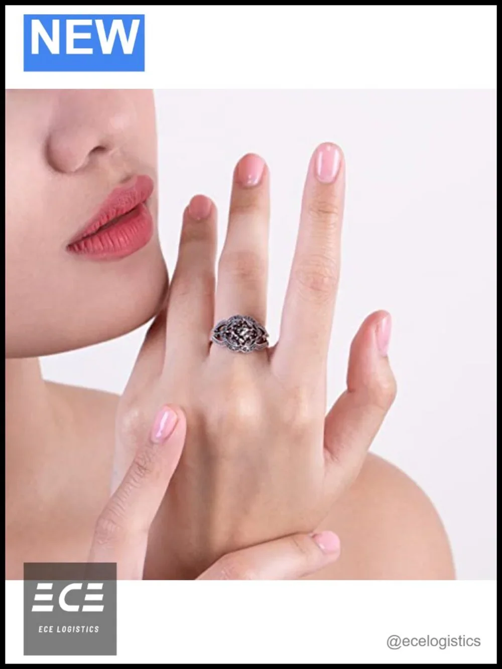Sterling Silver 925 Art Nouveau Marcasite Filigree Statement Ring